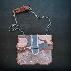 Suede stud bag in multicolor